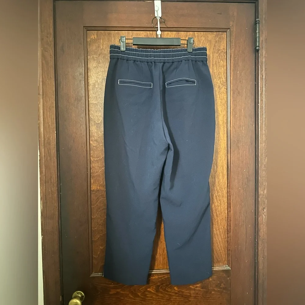 J. Crew Navy Cropped Drawstring Pants with White Stitching